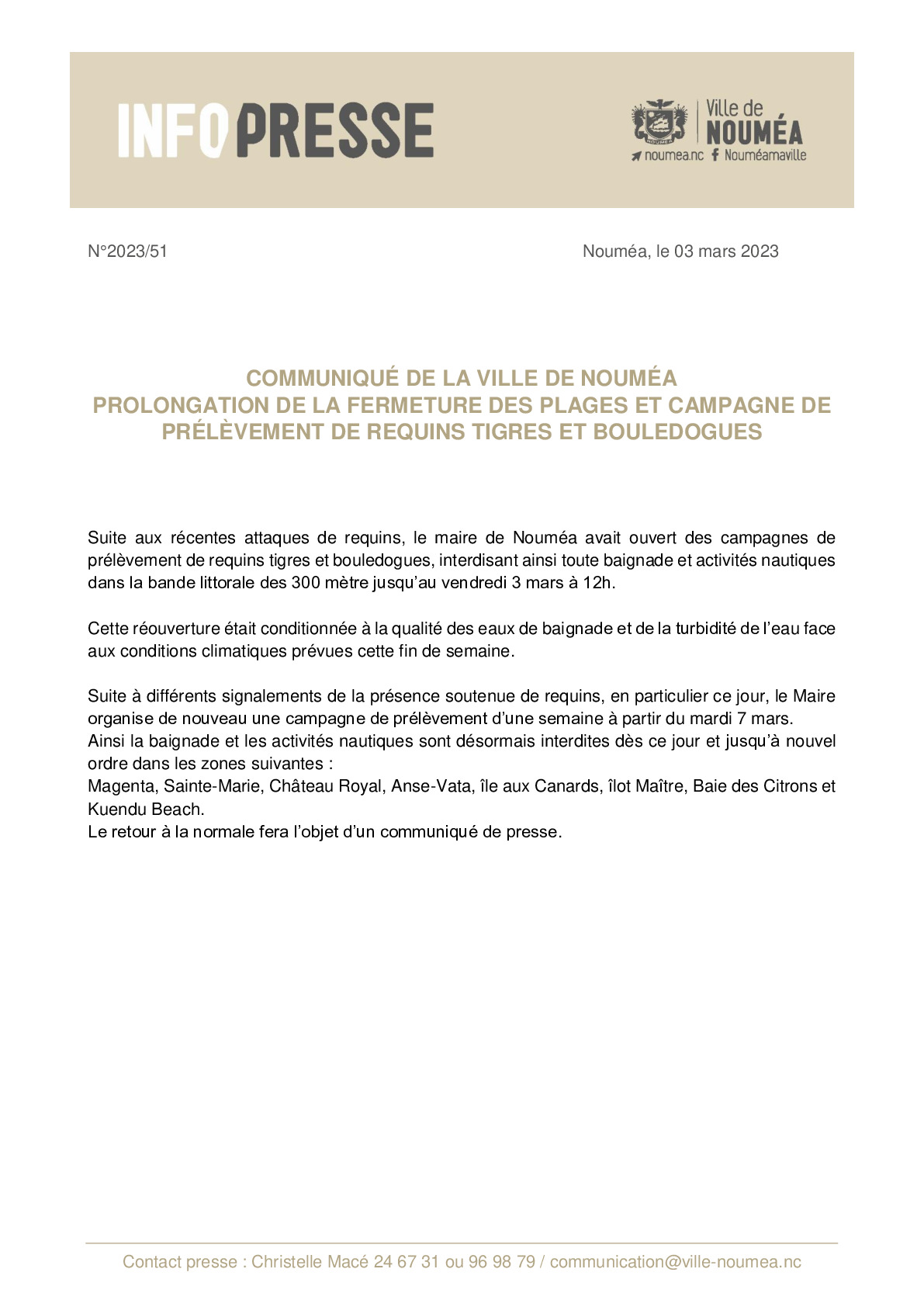 IP 51  Communique prolongation de fermeture des plages - prélèvement requins.pdf