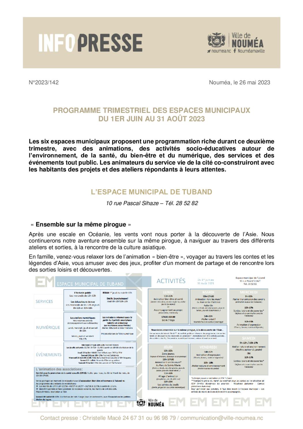 IP 142 Programme des espaces municipaux - 2e trimestre.pdf