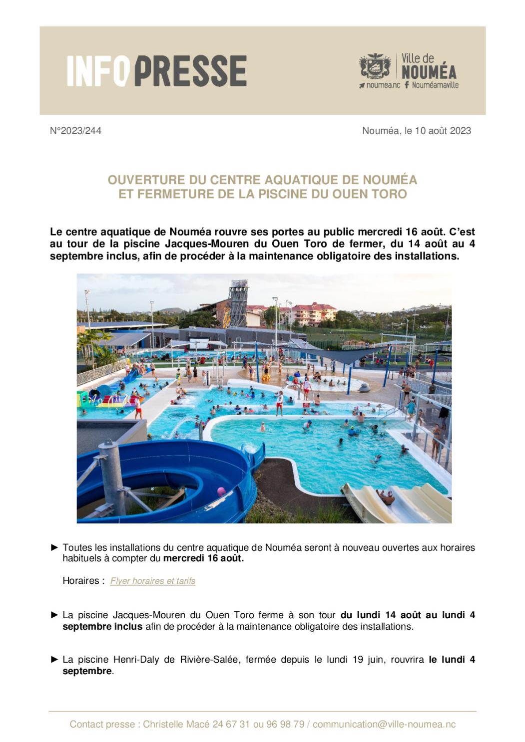 IP 244 Ouverture centre aquatique et fermeture piscine Ouen Toro.pdf